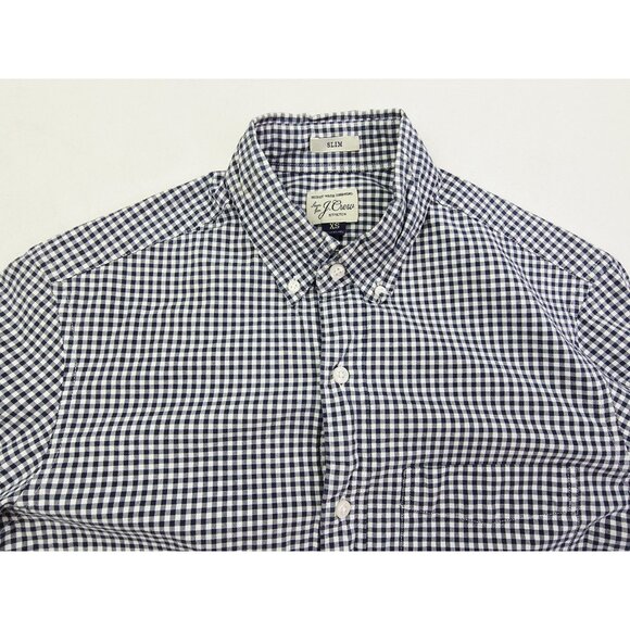 J. Crew Slim Stretch Size XS Mens Navy White Check Button Down Long Sleeve Shirt - Picture 9 of 9
